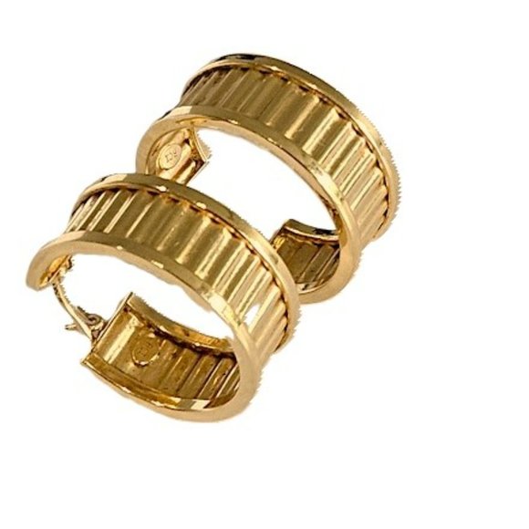 Estate textured round vintage 14K gold hoops - Picture 2 of 7